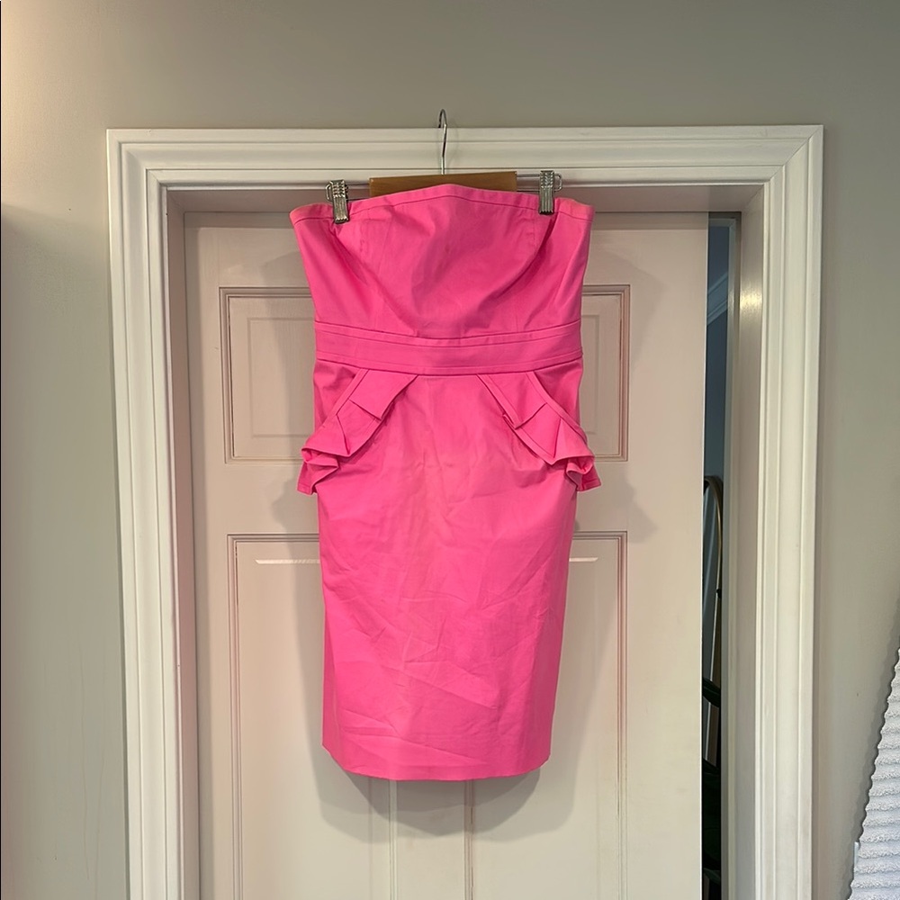 J. Crew Pink Strapless Ruffled Peplum Dress